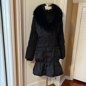 Women's Black Authentic Fur-Trimmed Coat made in Germany
